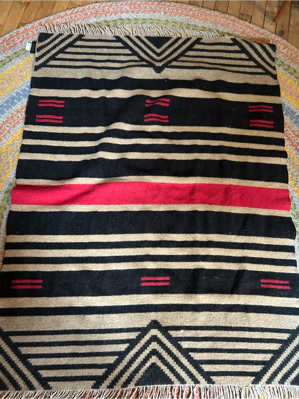 Pendleton Black, Tan & Red Geometric Throw